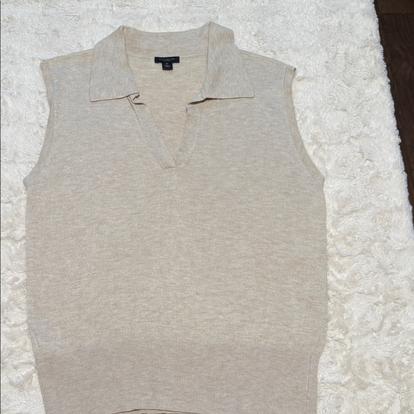 Ann Taylor Factory Tops - Ann Taylor Factory Beige Sleeveless Collared Tank Top